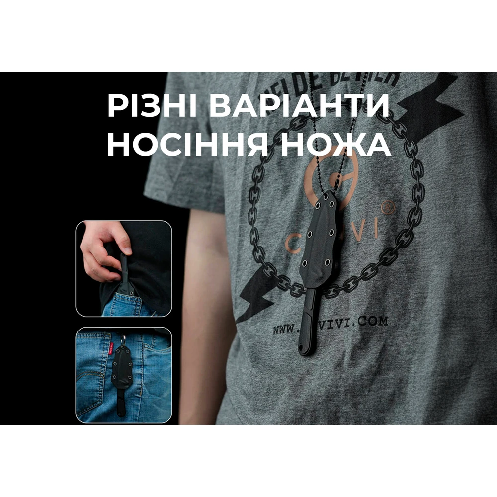 Ніж фіксований тактичний Civivi Mini Elementum, (5.7 см) Nitro-V / G10 чорний — фото 8