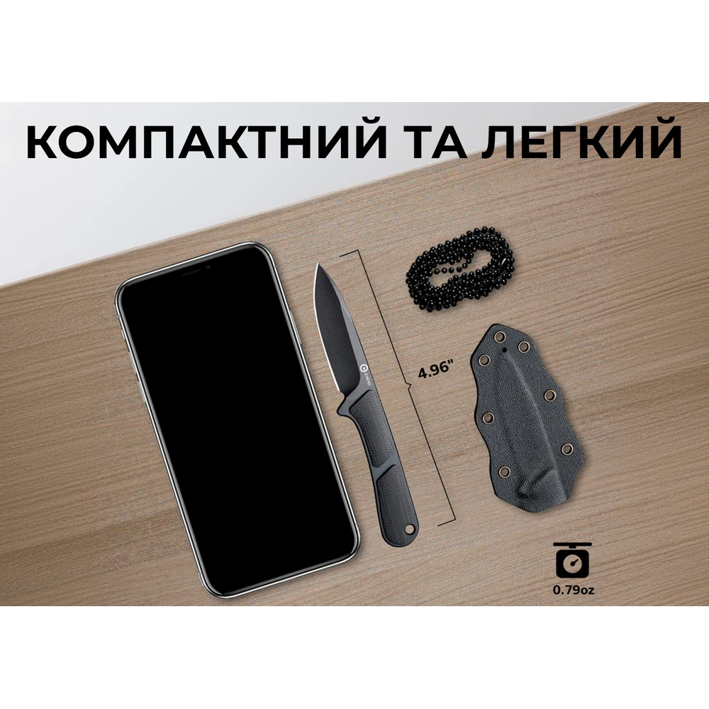 Ніж фіксований тактичний Civivi Mini Elementum, (5.7 см) Nitro-V / G10 чорний — фото 9
