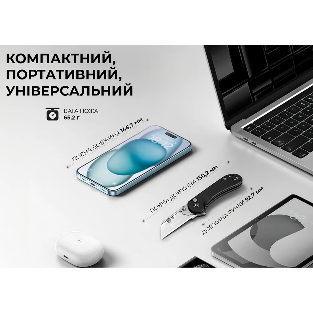 Ніж трапеція складаний кишеньковий Civivi Elementum Utility, (5.8 см) 6Cr13 / Aluminum чорний — фото 14