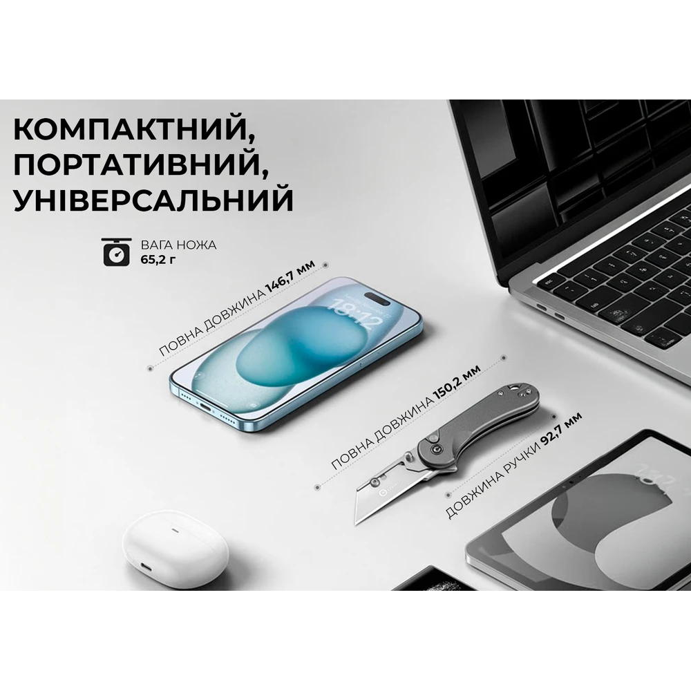 Ніж трапеція складаний кишеньковий Civivi Elementum Utility, (5.8 см) 6Cr13 / Aluminum сірий — фото 14