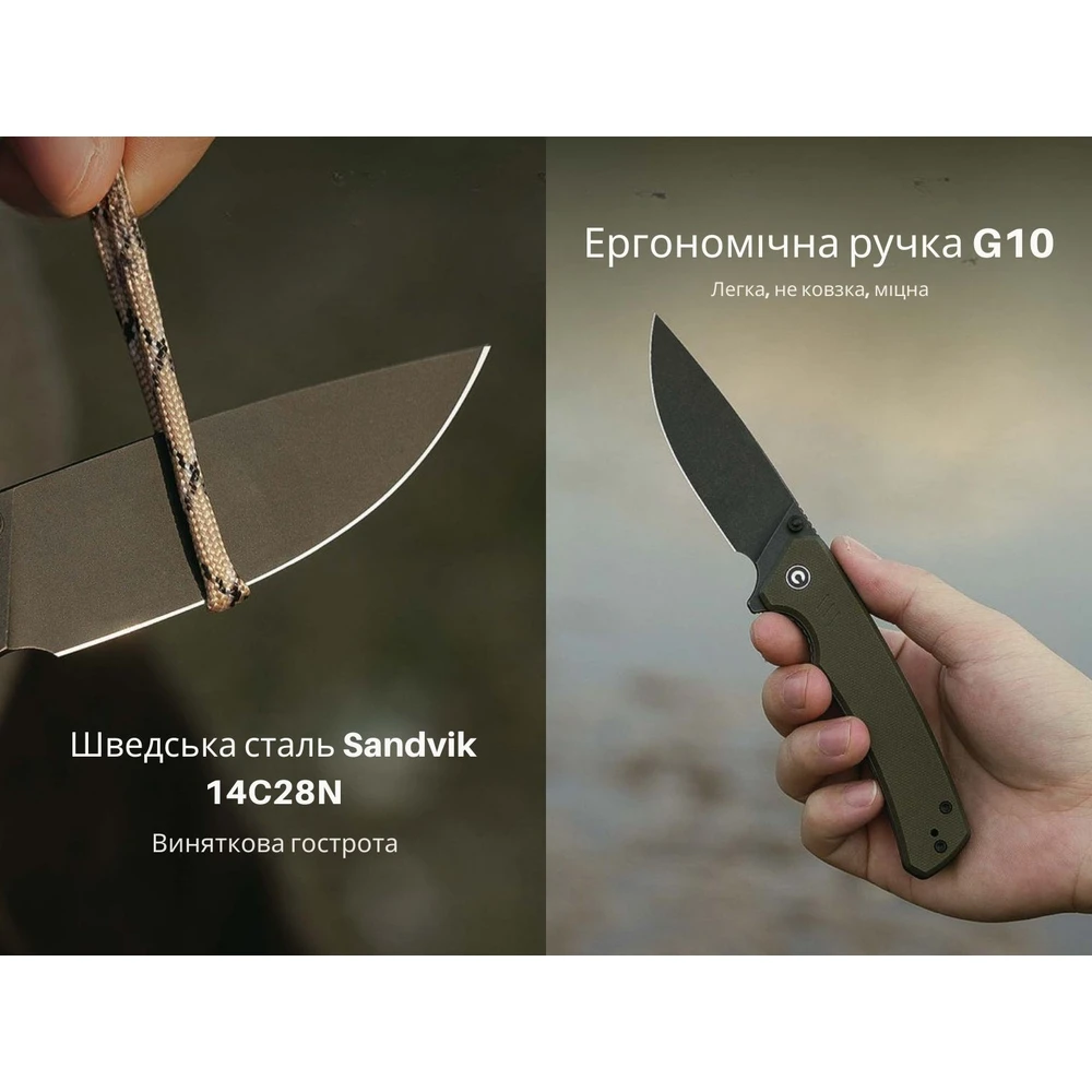 Ніж складаний туристичний Civivi Merit, (8.3 см) 14C28N / G10 темно-зелений — фото 11