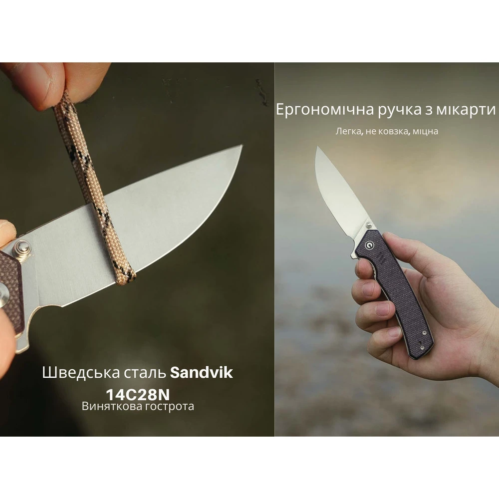 Ніж складаний туристичний Civivi Merit, (8.3 см) 14C28N / Micarta чорний — фото 11