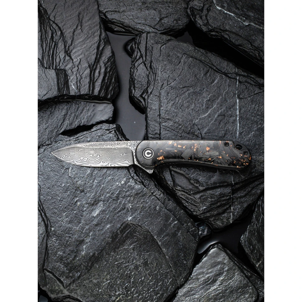 Ніж складаний кишеньковий Civivi Elementum, (7.5 см) Damascus / Carbon Fiber чорний — фото 15