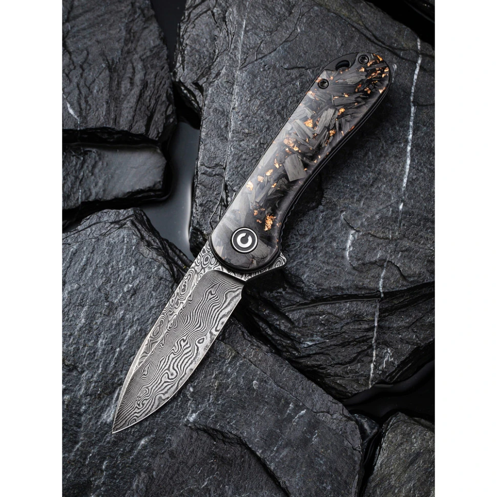 Ніж складаний кишеньковий Civivi Elementum, (7.5 см) Damascus / Carbon Fiber чорний — фото 8