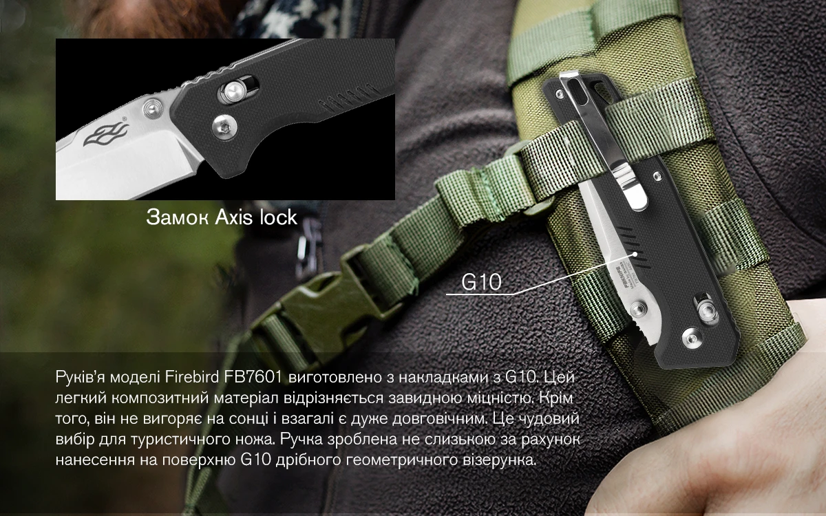 Ніж складаний туристичний  Firebird FB7601 (8.7 см) 440С / G10 чорний — фото 18