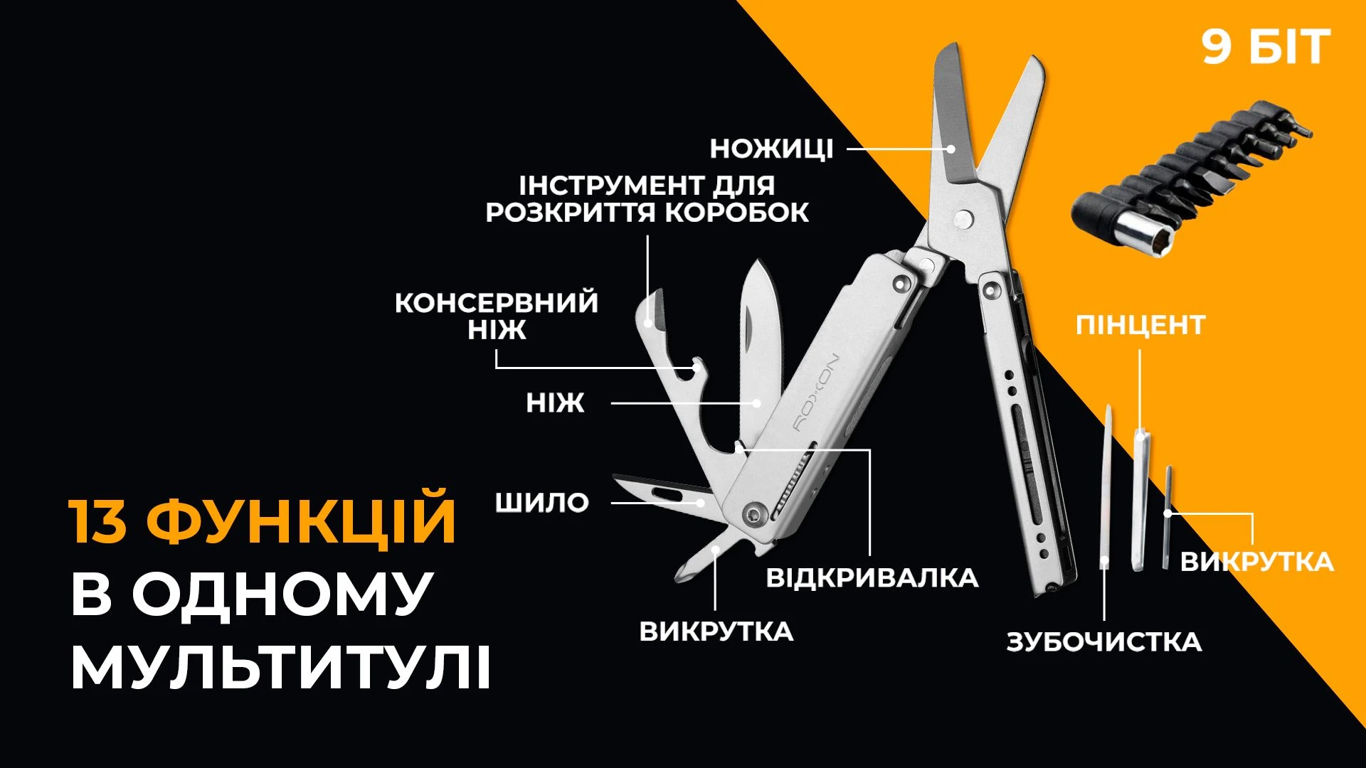 Міні мультитул Roxon M3 зі змінними бітами, сірий — фото 3