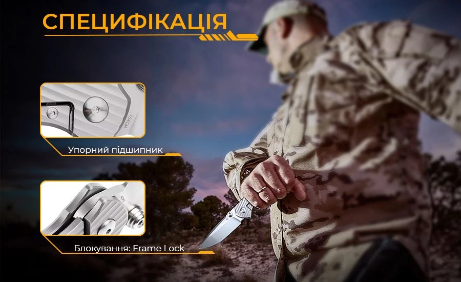 Ніж складаний кишеньковий Ruike M671-TZ, (7 см) steel 154СМ / TC4 (титан) сірий — фото 21