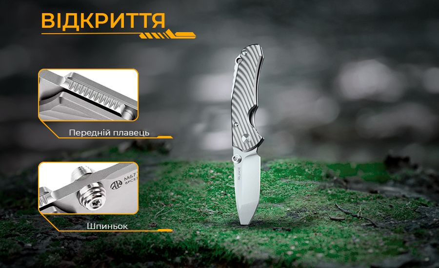 Ніж складаний кишеньковий Ruike M671-TZ, (7 см) steel 154СМ / TC4 (титан) сірий — фото 22