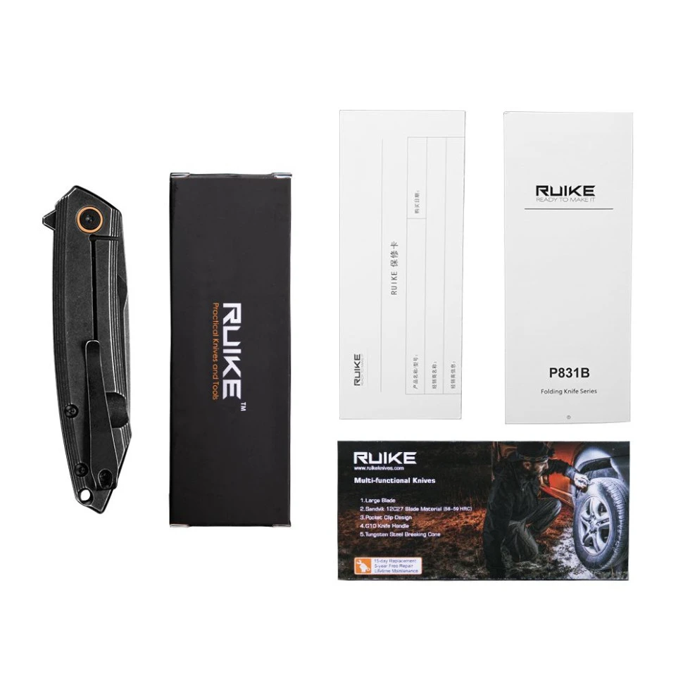 Ніж складаний туристичний Ruike P831S-SB, (8.5 см) 14C28N / 3cr14n чорний — фото 10