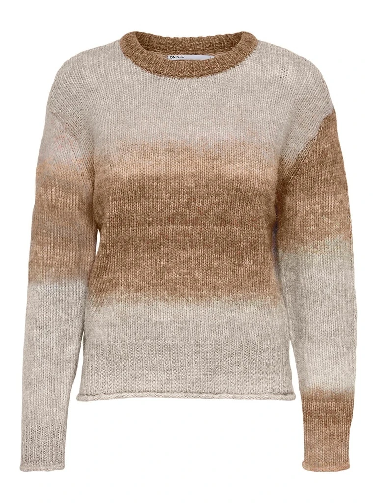 Пуловер ONLGRACE LIFE L/S PULLOVER EX KNT 15231323-Toasted Coconut-Detail:W. MELANGE ONLY S Коричневий — фото 3