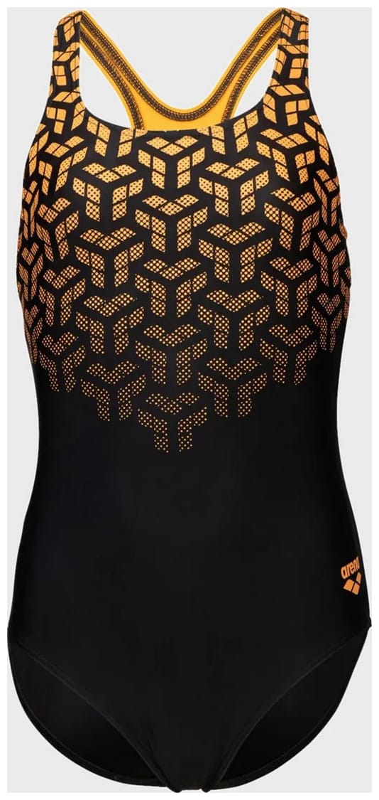 Купальник закритий для дівчат Arena KIKKO V SWIMSUIT SWIM PRO BACK чорний, жовтий Діт 116 см — фото 1