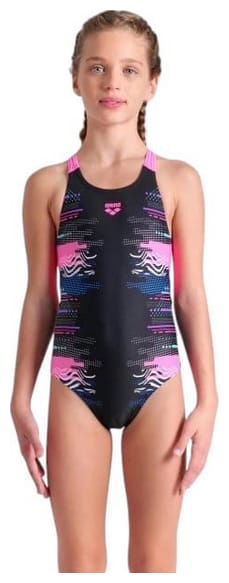 Купальник для дівчат Arena RHYTHM SWIMSUIT V BACK L чорний, рожевий Діт 116 см — фото 1