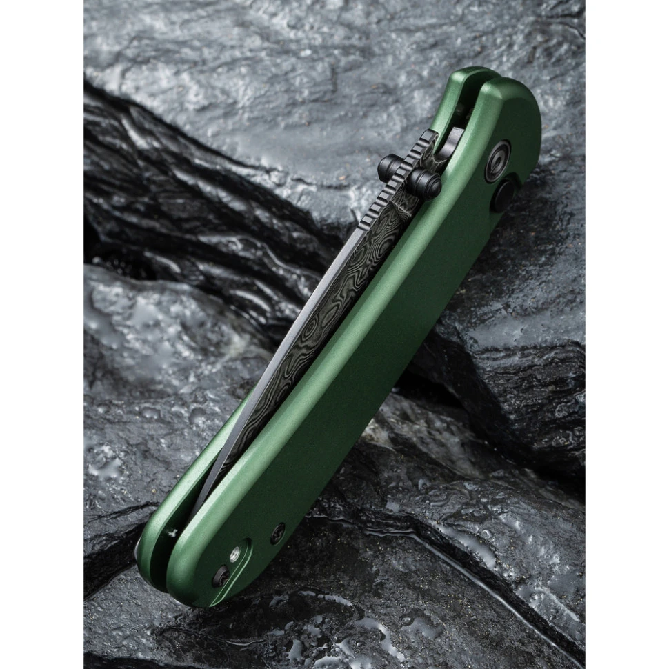 Ніж складаний кишеньковий Civivi Qubit, (7.6 см) Damascus / Aluminum темно-зелений — фото 15