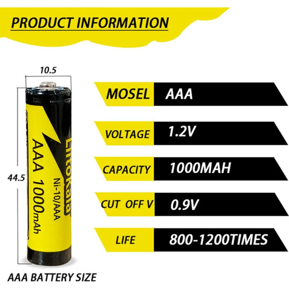Акумулятор LiitoKala Ni-10/AAA 1.2V AAA 1000mAh battery — фото 2