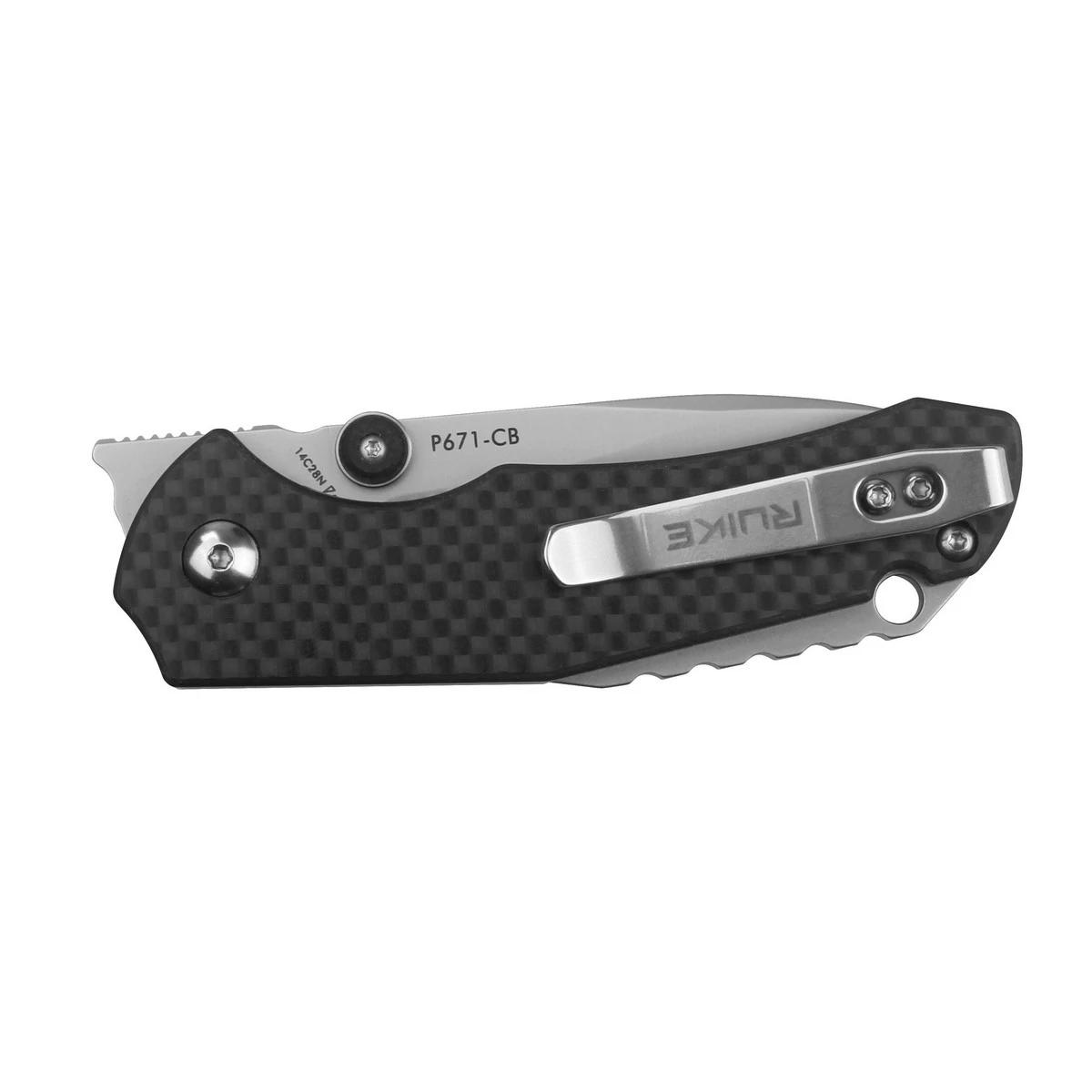 Ніж складаний кишеньковий Ruike P671-CB, (7 см) 14C28N / G10&carbon fiber чорний — фото 2