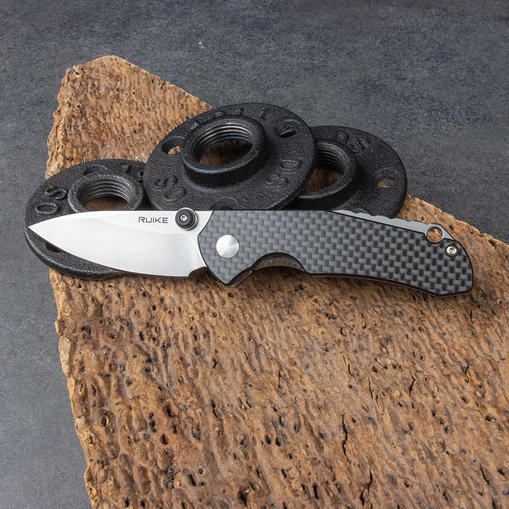 Ніж складаний кишеньковий Ruike P671-CB, (7 см) 14C28N / G10&carbon fiber чорний — фото 5