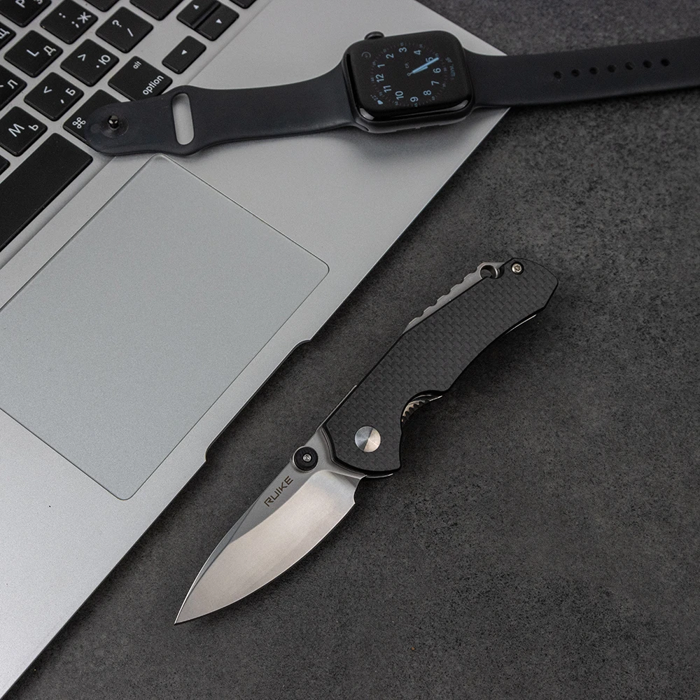 Ніж складаний кишеньковий Ruike P671-CB, (7 см) 14C28N / G10&carbon fiber чорний — фото 6