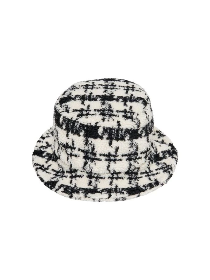 Панамка зимова ONLJANET TEDDY BUCKET HAT 15221176-Black-Checks:WHITE ONLY ONE SIZE Білий — фото 3