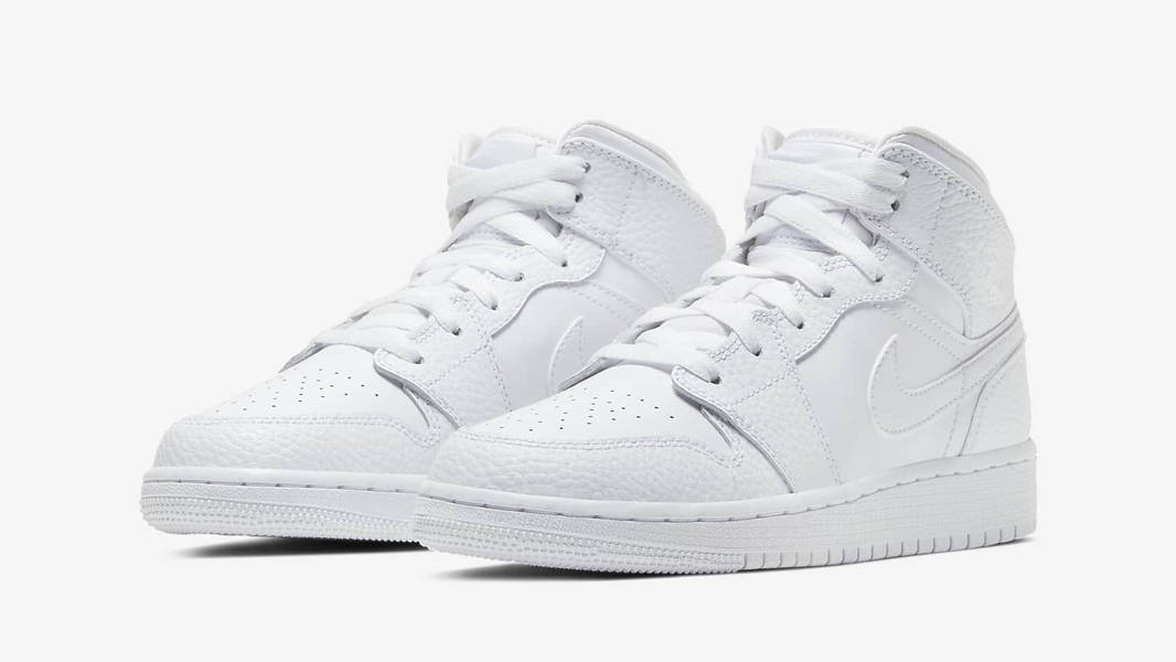 Кросівки дитячі Air Jordan 1 Mid GS 'Triple White Tumbled Leather' 2050 — фото 3
