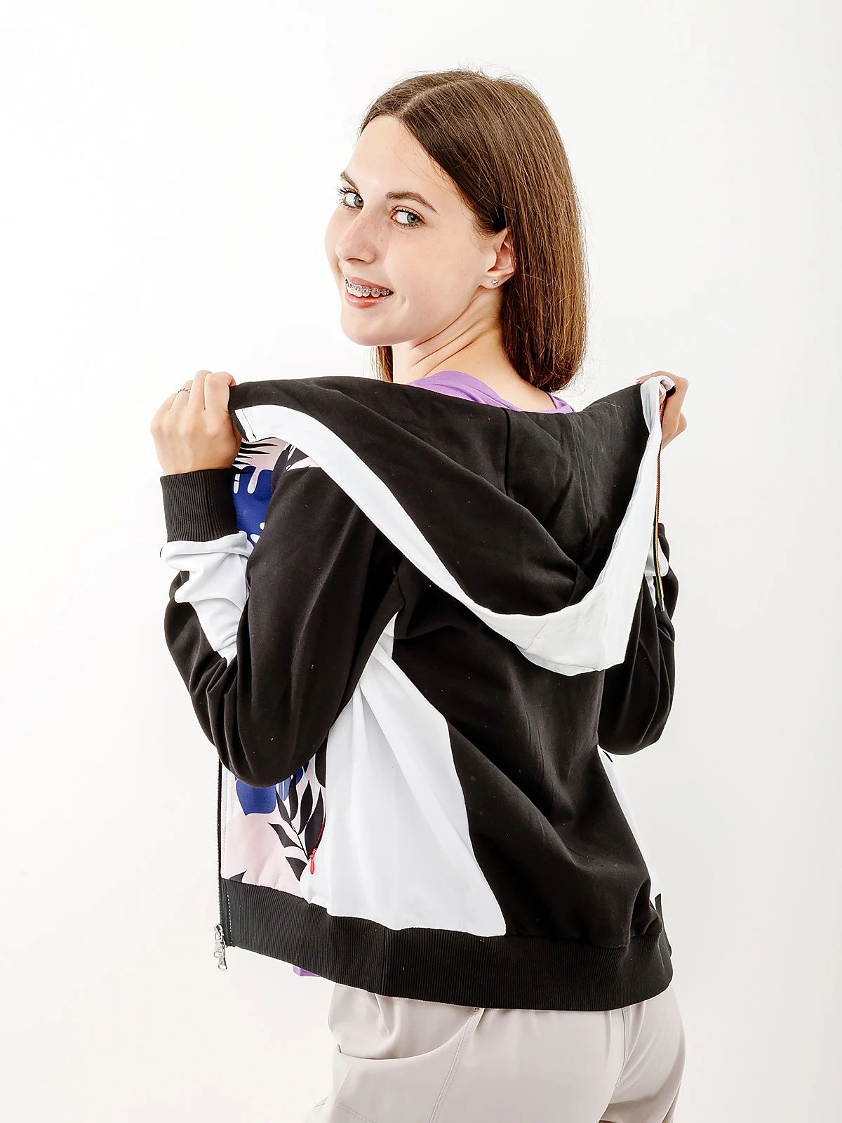 Кофта жіночі Australian Flowers Hoodie Elastic Fleece Insert Jacket Black/White (LSDGC0009-002) — фото 3