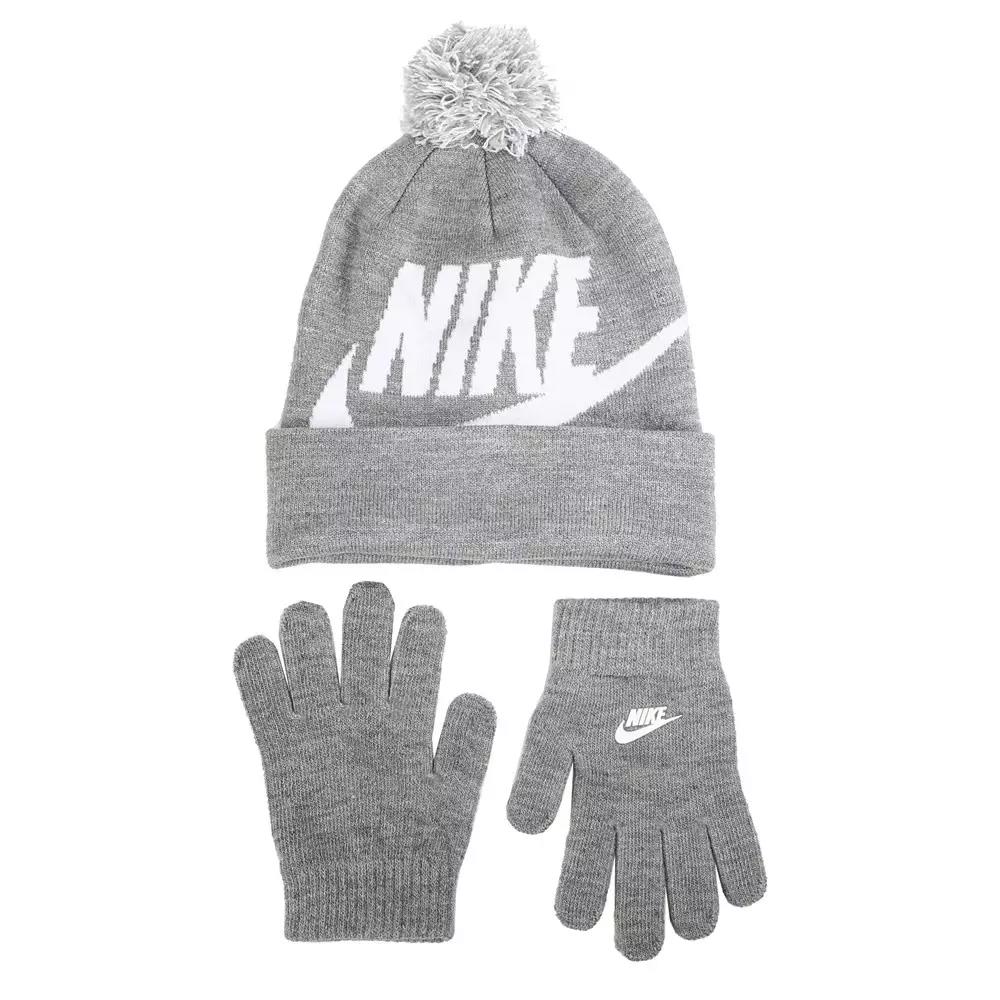 Nike Kids Dark Grey Heather Swoosh Beanie & Gloves Set — фото 1