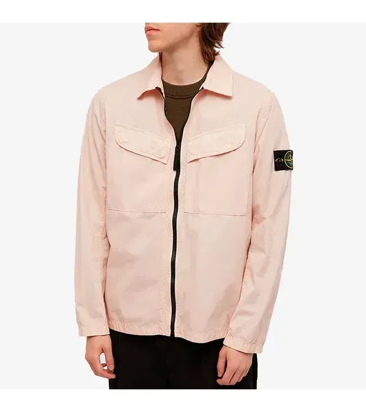 Сорочка Stone Island Brushed Cotton Canvas Zip Overshirt Rose — фото 5