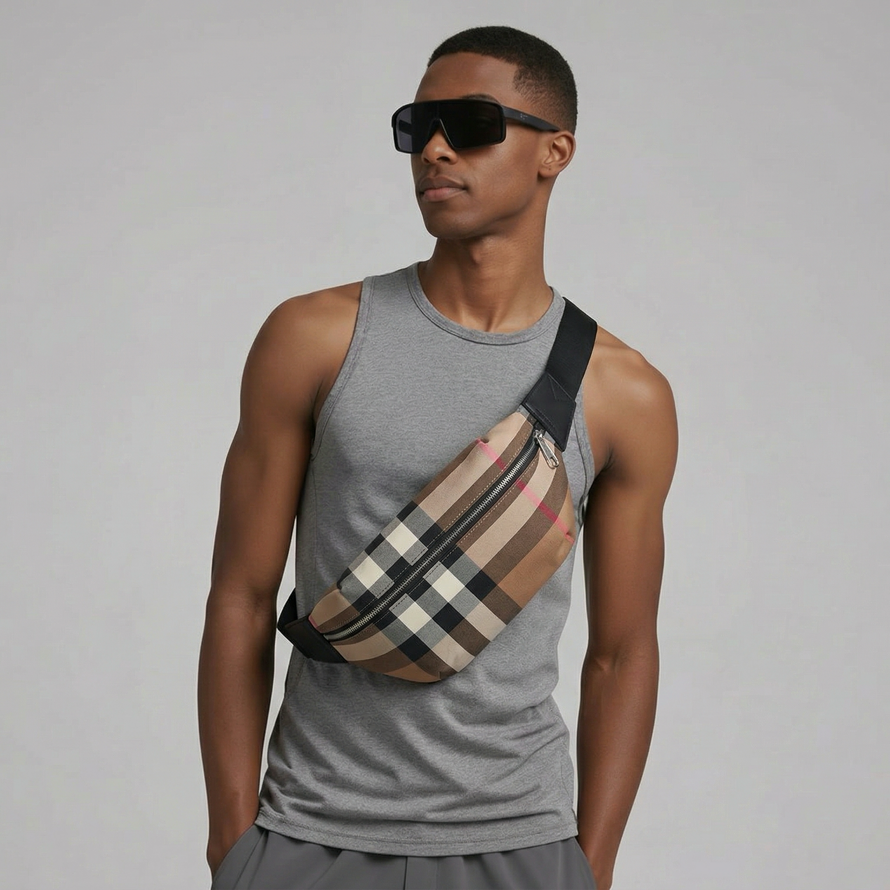Burberry Sonny Check Canvas BumbagTaupe Brown — фото 4