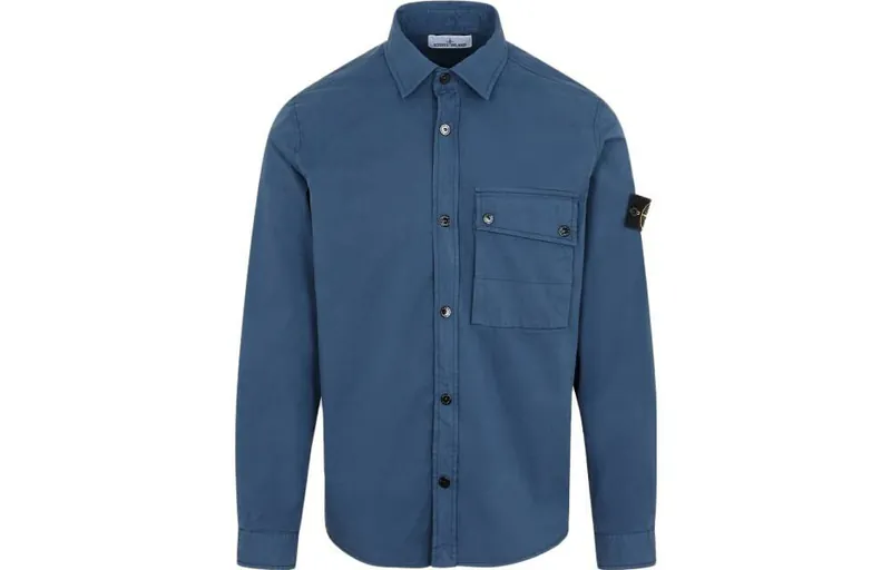 Сорочка чоловіча Stone Island Solid Color Logo Chest Pocket Button-Down Jacket — фото 1