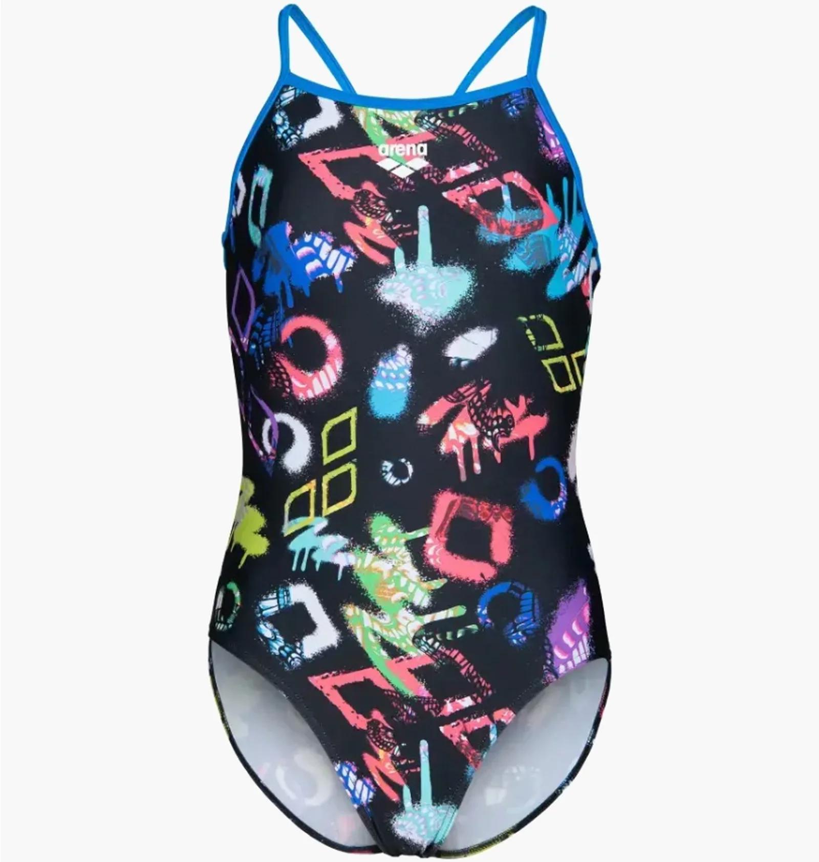 Купальник закритий для дівчат Arena GRAFFITI SWIMSUIT LIGHT DROP B чорний, мультиколор дитячий 140 см (010289-580) — фото 1