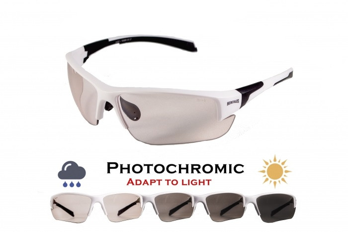 Окуляри фотохромні (захисні) Global Vision Hercules-7 White Photochromic (clear), фотохромні прозорі в білій оправі — фото 1