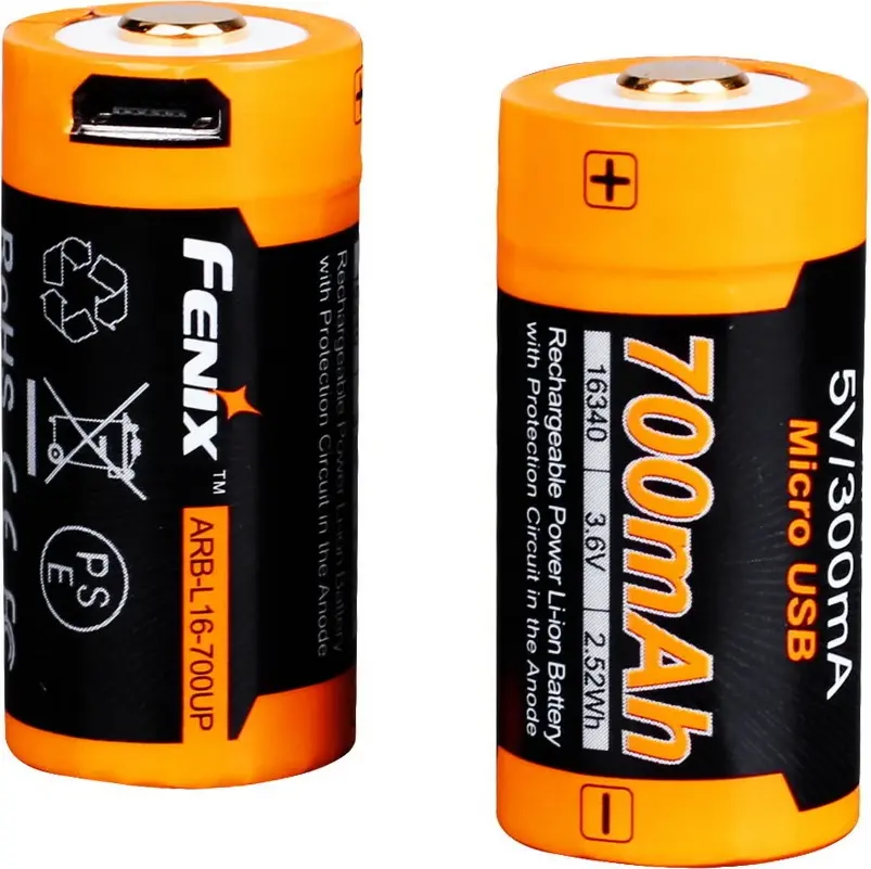 Акумулятор 16340 Fenix 700 UP mAh Li-ion micro usb зарядка — фото 2