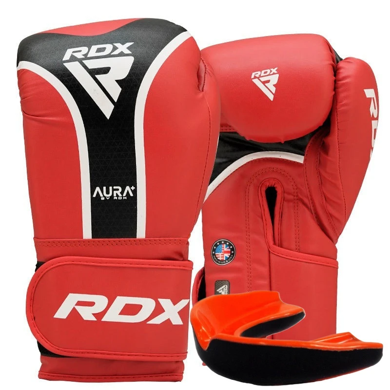 Боксерські рукавиці RDX AURA PLUS T-17 Red/Black 16 унцій (капа в комплекті) — фото 1