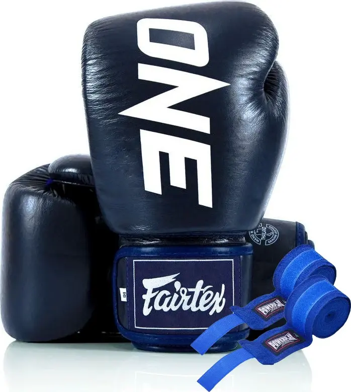 Боксерські рукавиці Fairtex BGV1-ONE (натуральна шкіра) Blue 10 унцій (бинти в комплекті) — фото 3
