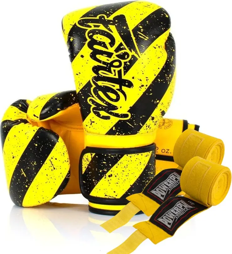 Боксерські рукавиці Fairtex BGV14Y Yellow/Black 10 унцій (бинти в комплекті) — фото 3