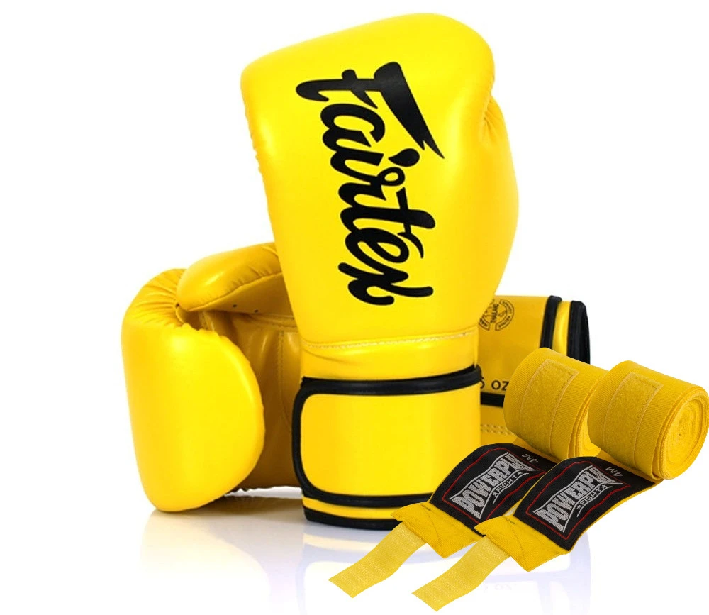 Боксерські рукавиці Fairtex BGV14 Yellow 10 унцій (бинти в комплекті) — фото 1