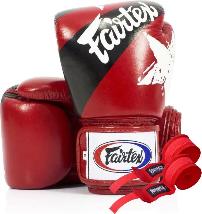 Боксерські рукавиці Fairtex BGV1 Nation Print Red 12 унцій (бинти в комплекті) — фото 3