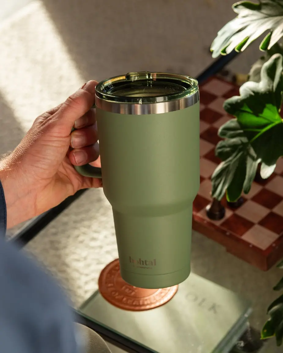 Термостакан (ізольована чашка) Bohtal з ручкою з нержавіючої сталі Tumbler Green 900 ml — фото 3